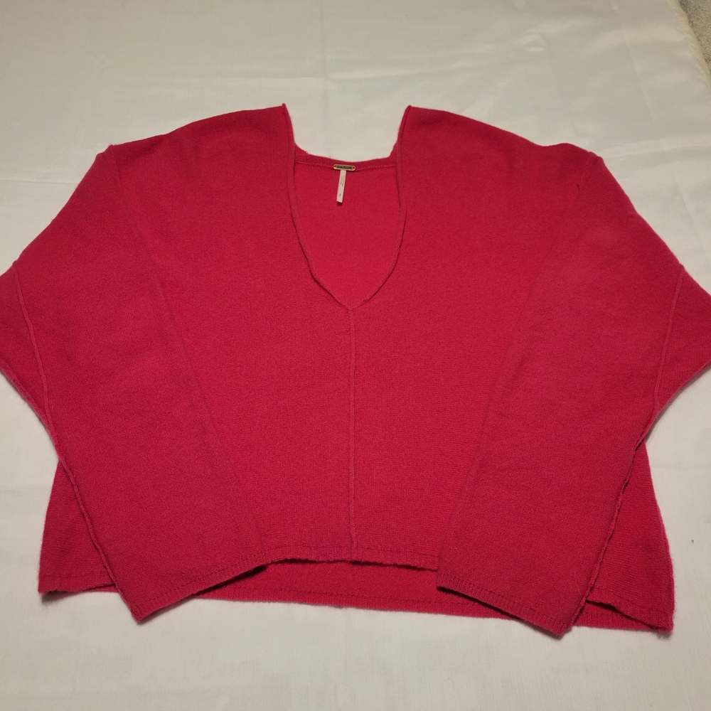 Free People Women's 100% Cashmere V-Neck Sweater - Vibrant Red Size SP